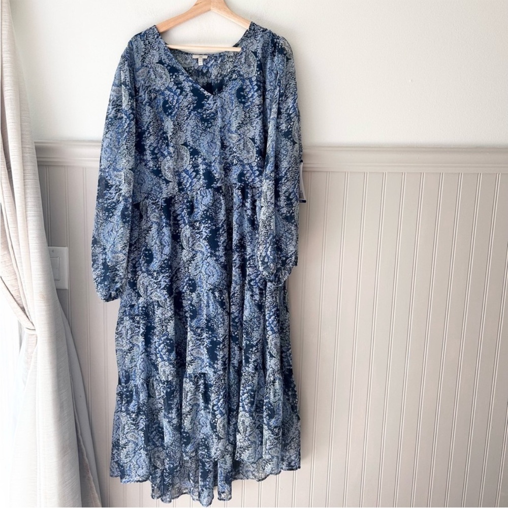 ⭐️ NEW Joie Blue Parisian Paisley Long Sleeve XXL Tiered Long Sleeve Maxi Dress